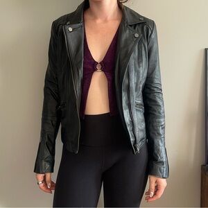 Barneys Originals Black Leather Jacket Size 10 UK 6 US